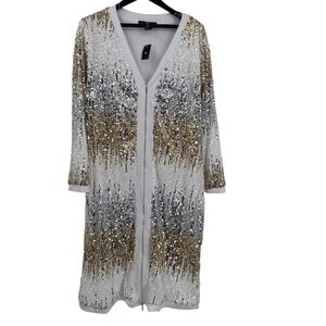 Ashley Stewart Sequin Zip-Up Duster Dress / Cardigan – 26/28 White Party NEW